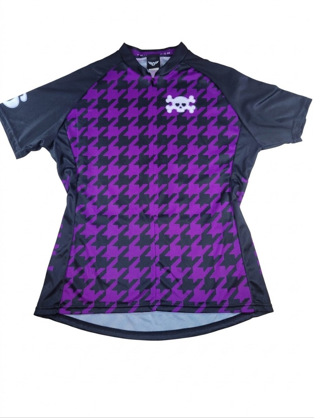 ​Twin Six Club Raglan Cycling Jersey Womens XL Purple Houndstooth Skull Neon